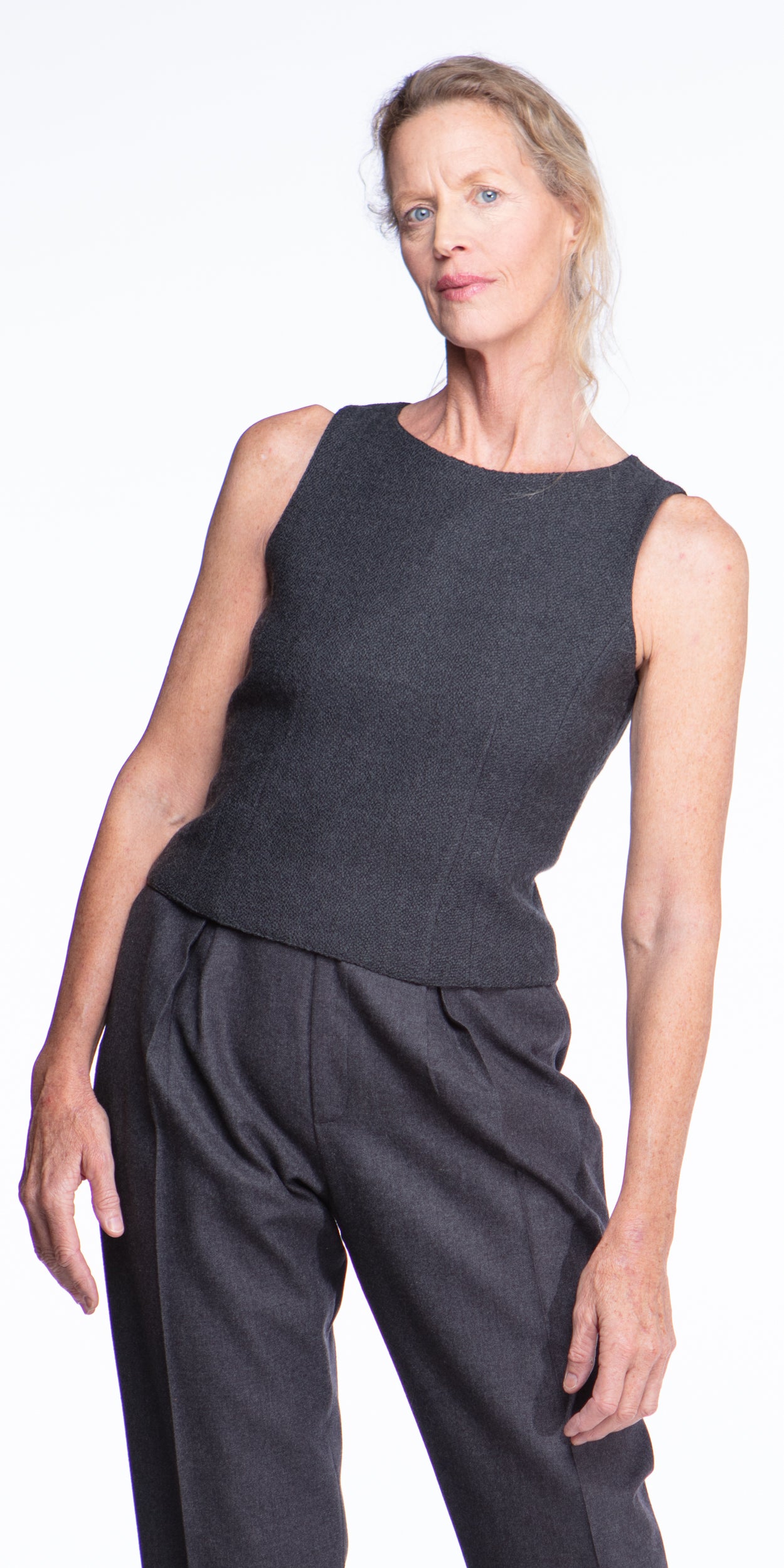 Giorgio Armani gray bouclé bustier top