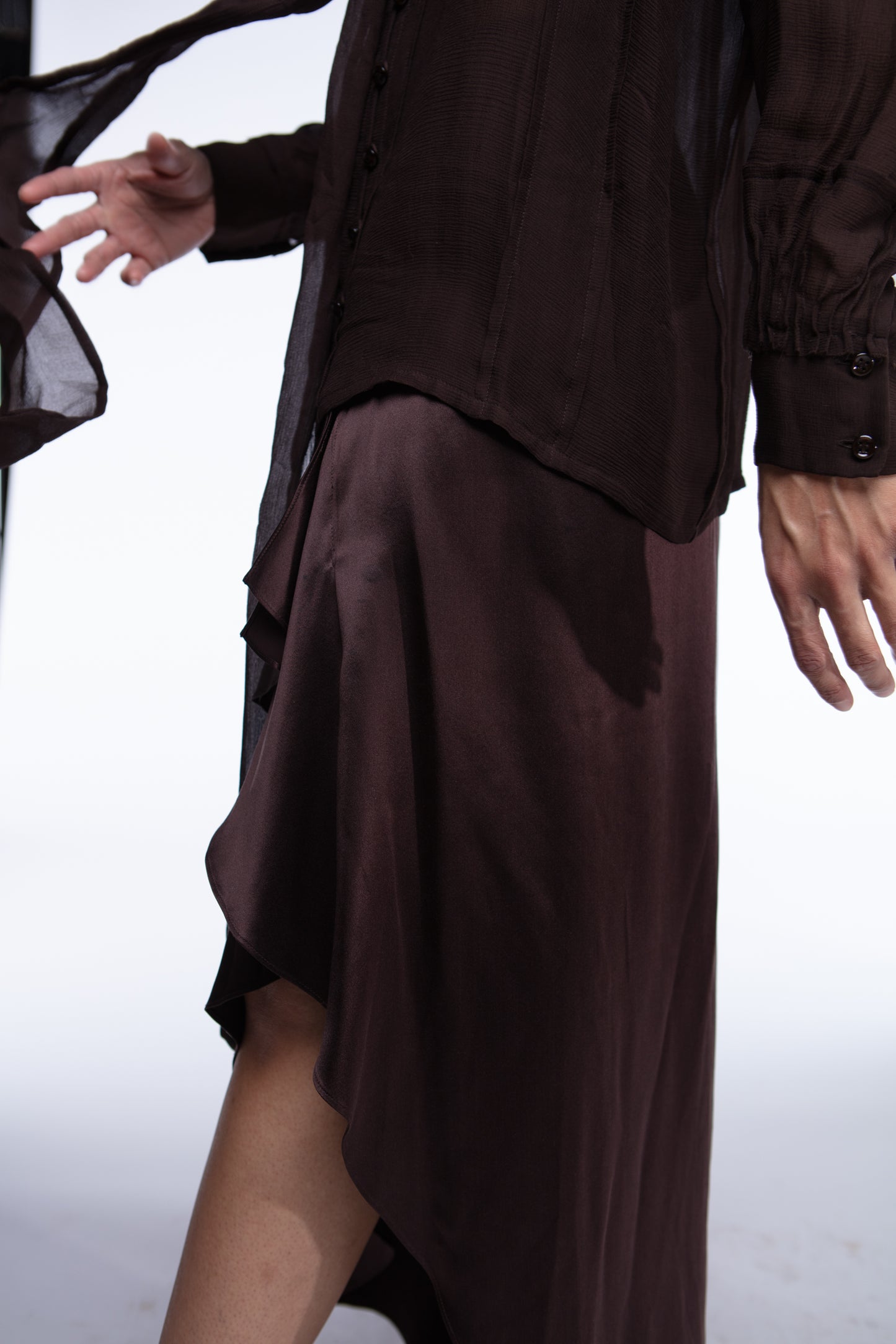 Asymmetric silk charmeuse skirt