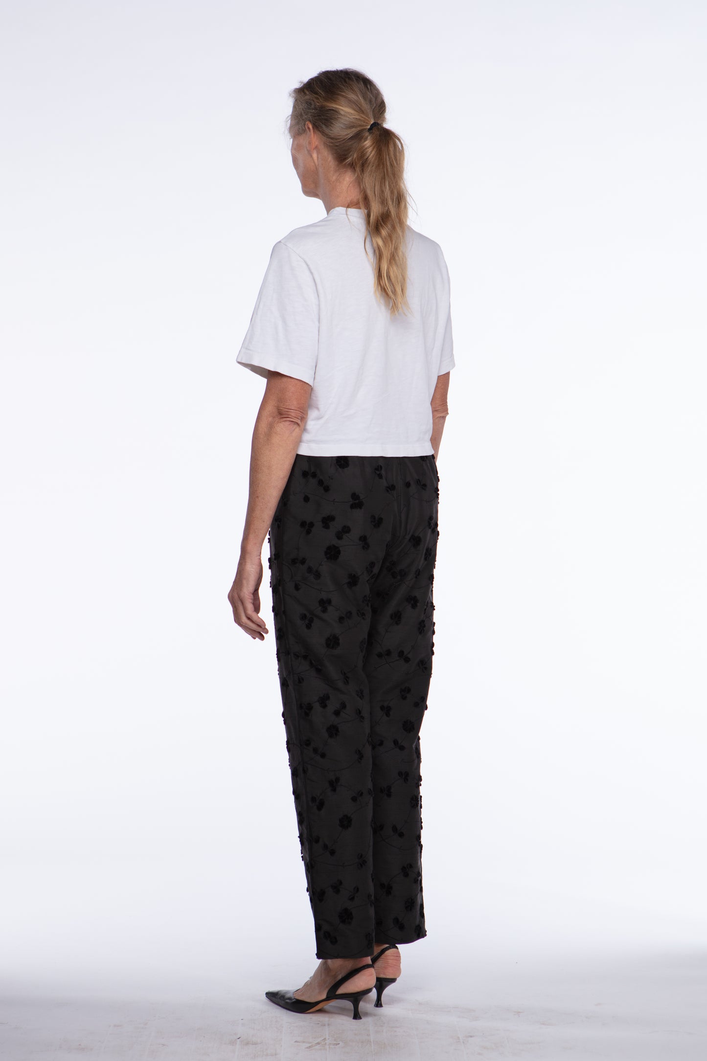 Black silk embroidered pants